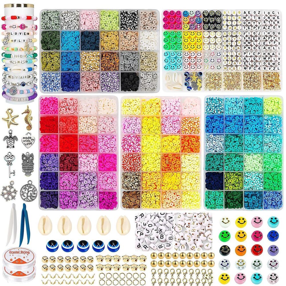 6034 14400pcs Clay Beads for Bracelets Making Kit, 96 Colors 5 Boxes Heishi